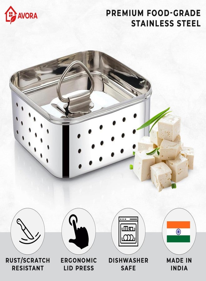 AVORA Stainless Steel Paneer Maker Mould Press with Lid | Homemade Paneer, Tofu, Curd Strainer | Whey Separator Cheese Maker for Kitchen Home | Medium Size 450ml (Square) - Image 2